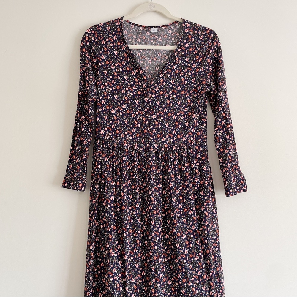 Cottagecore Floral Navy Blue Maxi Dress